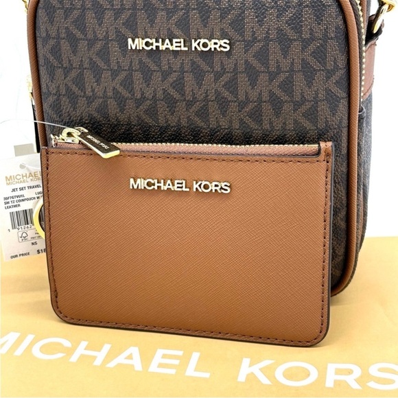 Michael Kors Medium NS Chain Xbody Bag & Small TZ Coinpouch w/ID Brown/Gold - Picture 8 of 14